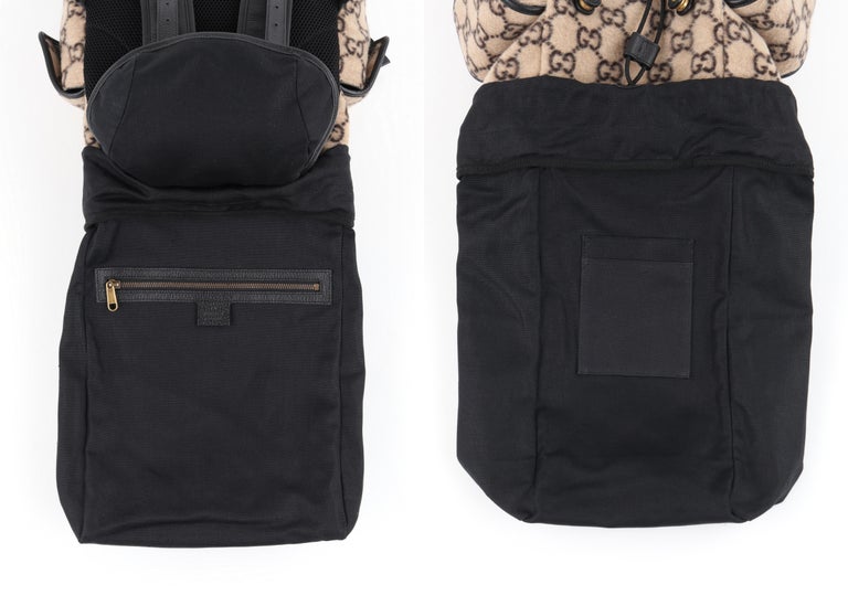 GUCCI 2019 Black Beige Monogram Jacquard Wool Drawstring Buckle Backpack  NWT For Sale at 1stDibs