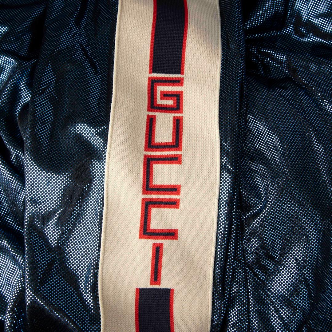 Gucci 2019 Blue Sylvie Web Accent Windbreaker Size S In Good Condition For Sale In London, GB