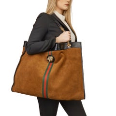Gucci 2019 Brown Suede & Black Patent Leather Maxi Rajah Tote