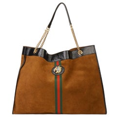 Gucci 2019 Brown Suede & Black Patent Leather Maxi Rajah Tote