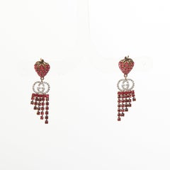 GUCCI 2019 GG Orecchini con frange a più livelli con strass rosa fragola e cristalli - Coppia
