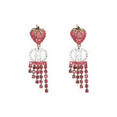 GUCCI 2019 GG Orecchini con frange a più livelli con strass rosa fragola e cristalli - Coppia