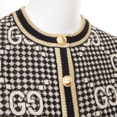 GUCCI 2019 GG Diamond black gold wool blend metallic web cropped cardigan XS