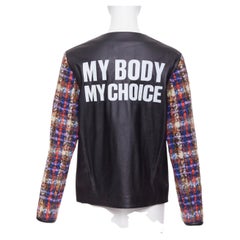 GUCCI 2019 Interlocking G Patch lambskin multi plaid tweed sleeve jacket IT38 S