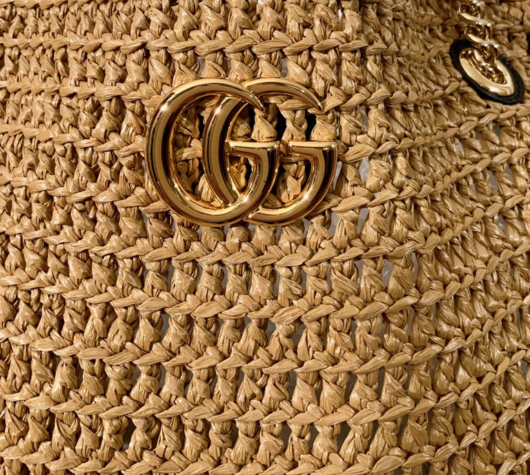 Gucci 2019 GroBe GG Marmont Raffia Tote Bag