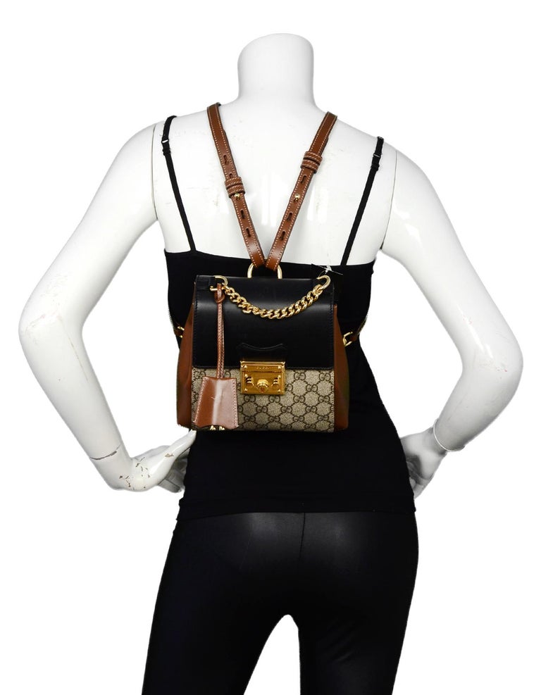 Gucci 2019 Monogram GG Supreme Canvas and Leather Padlock Backpack Bag at 1stdibs