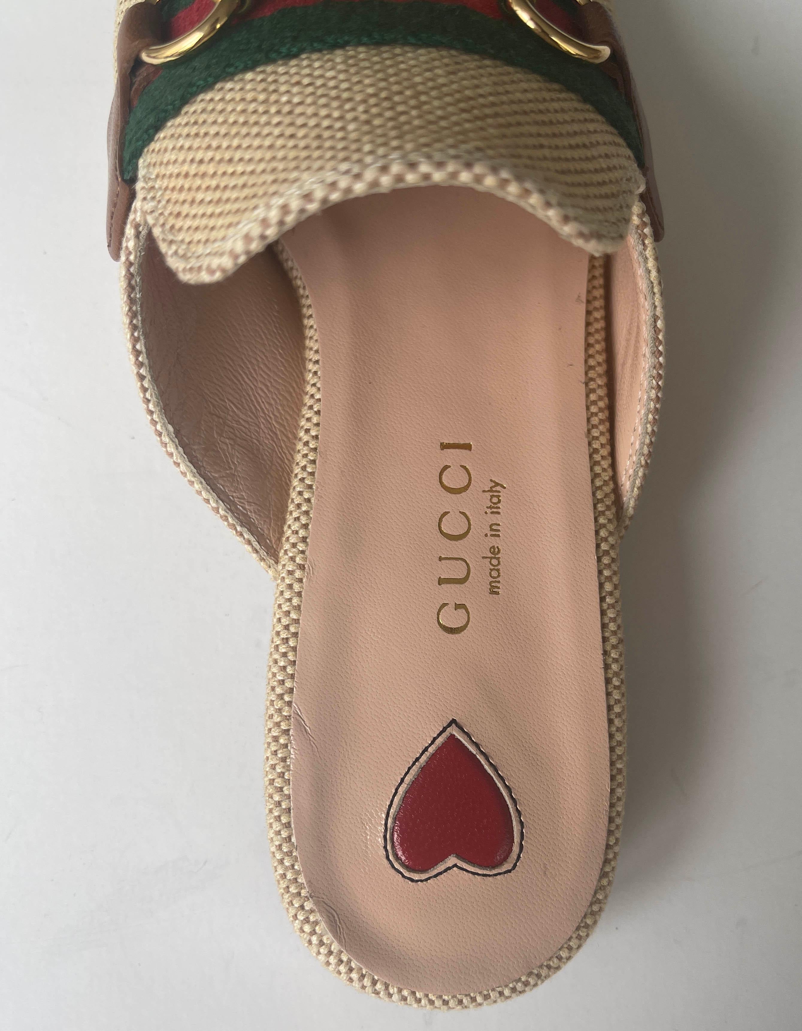 Women's Gucci 2019 NEW Beige Princetown Flat Canvas Bit Flats Mules sz 34.5