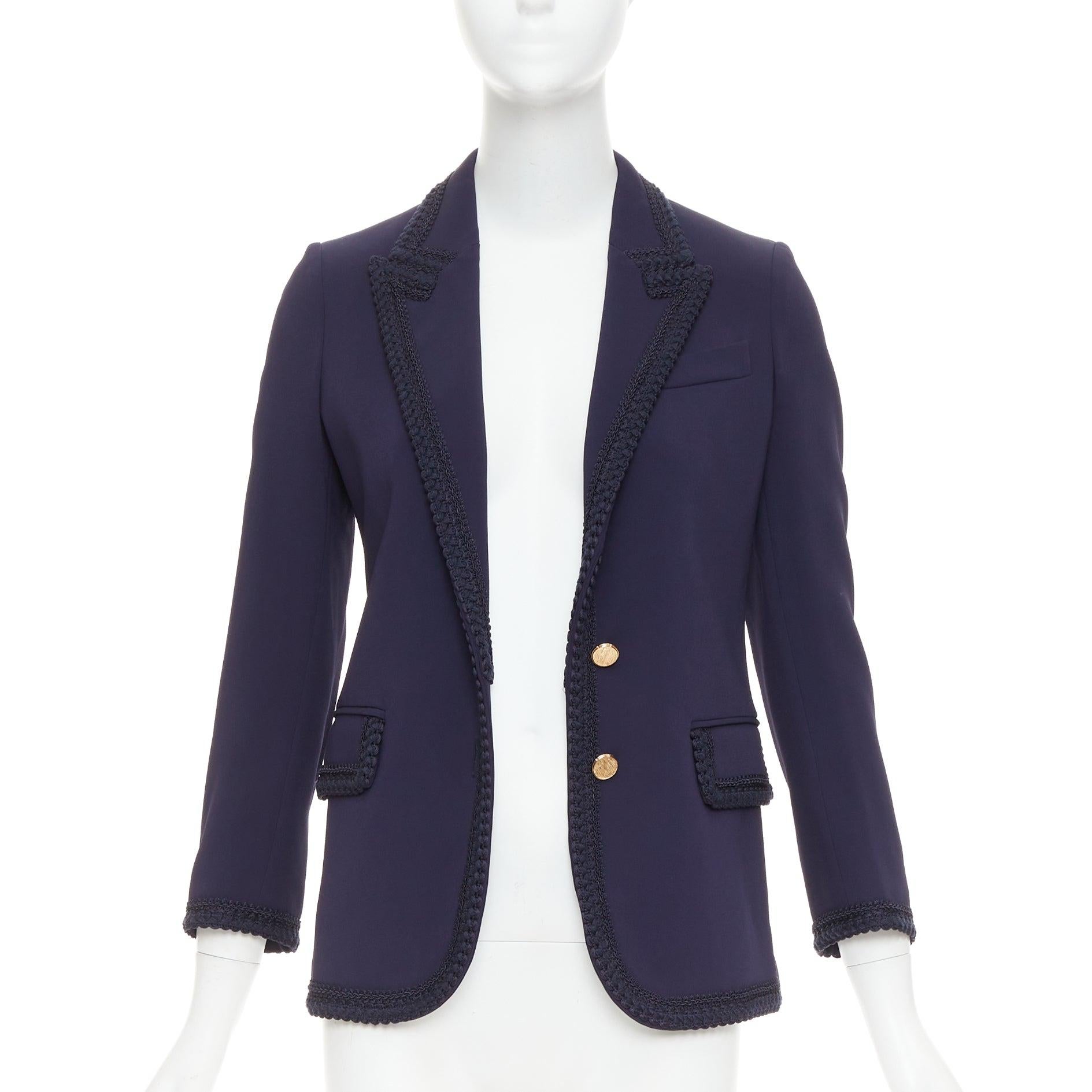 Black GUCCI 2019 Passimentarie Trim Cady military trim blazer jacket IT36 XXS For Sale
