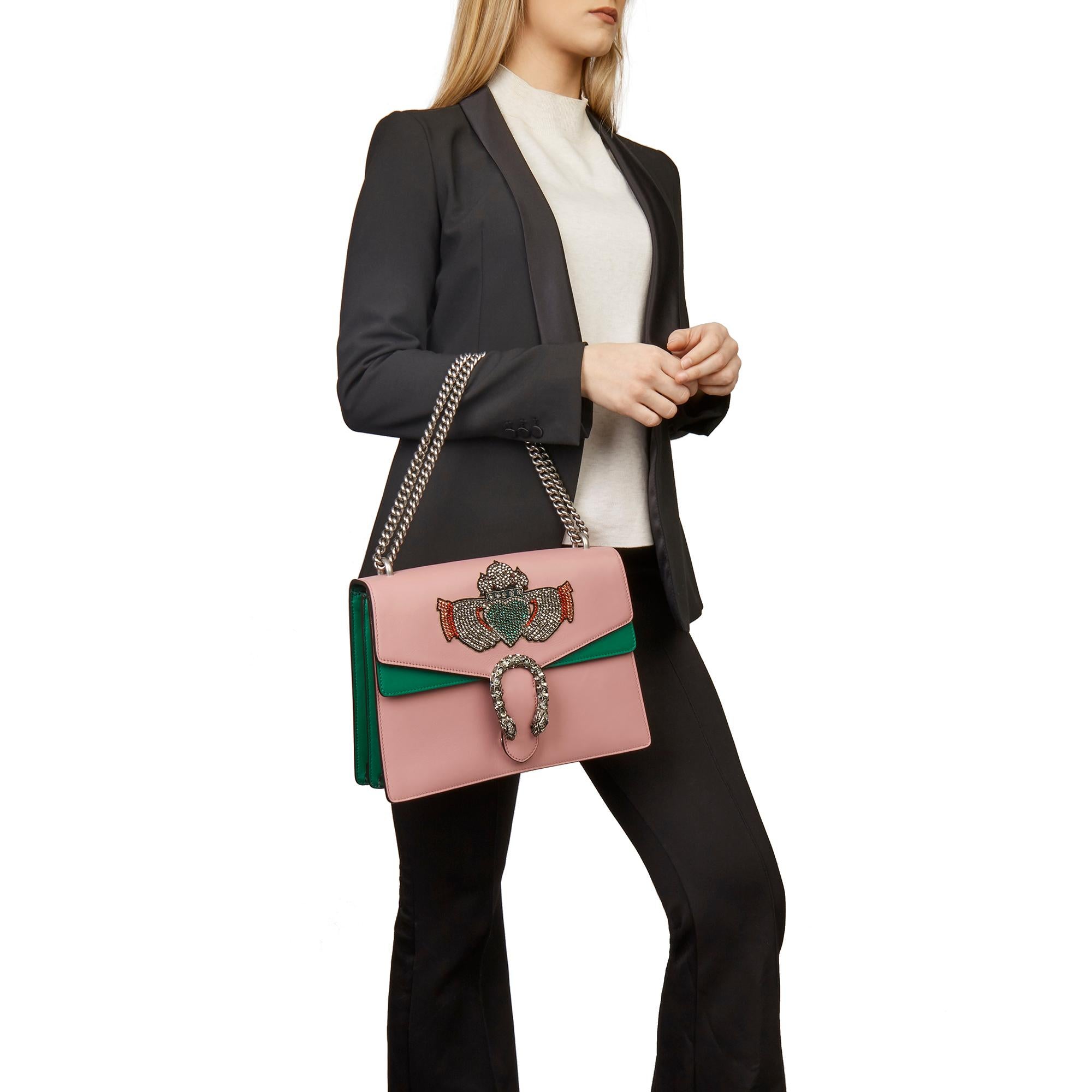 GUCCI
Pink & Green Calfskin Embellished Medium Dionysus

Xupes Reference: HB3291
Serial Number: 4033 48200047
Age (Circa): 2019
Accompanied By: Gucci Dust Bag
Authenticity Details: Date Stamp (Made in Italy) 
Gender: Ladies
Type: Shoulder

Colour: