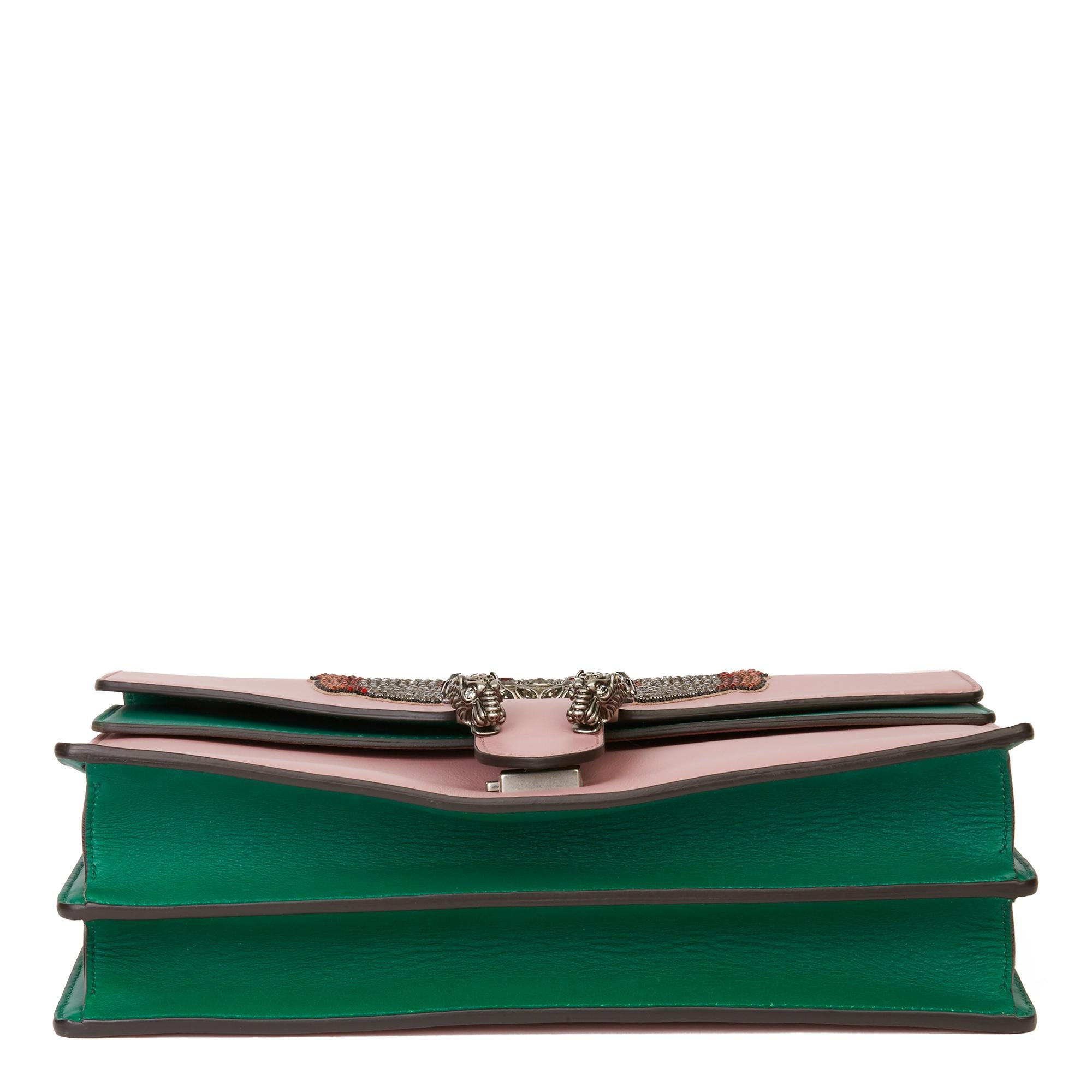 Beige Gucci 2019 Pink & Green Calfskin Embellished Medium Dionysus