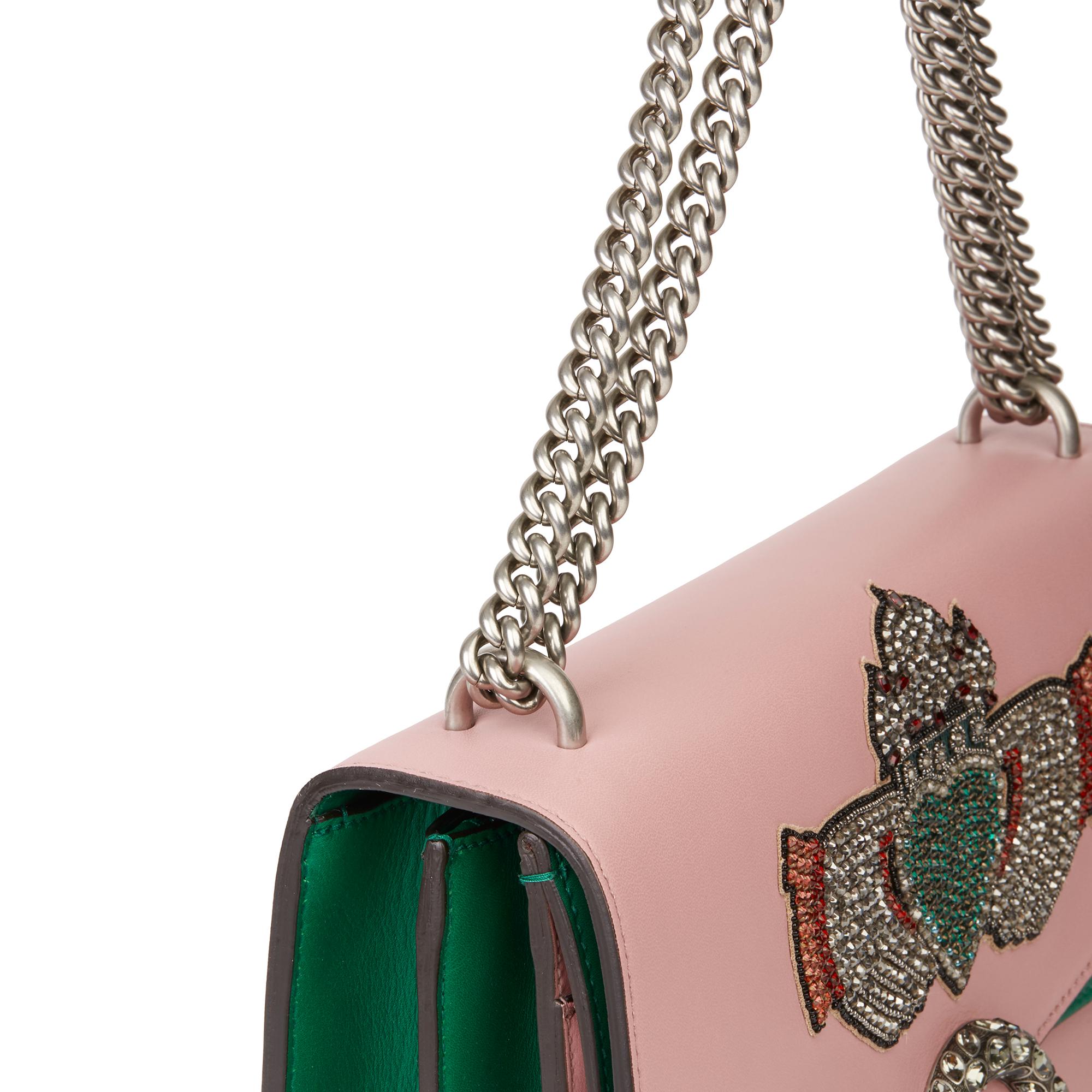 Women's Gucci 2019 Pink & Green Calfskin Embellished Medium Dionysus