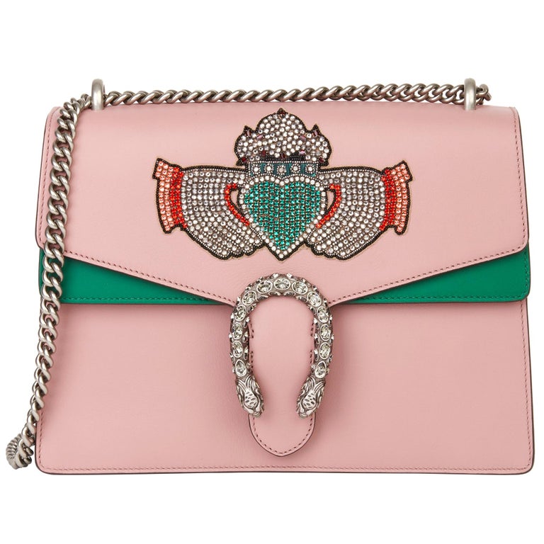 Gucci 2019 Pink and Green Calfskin Embellished Medium Dionysus For Sale at 1stdibs