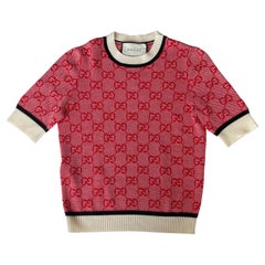 Gucci 2019 Red GG-Jacquard Short-Sleeved Wool Blend Sweater sz XS rt. $950