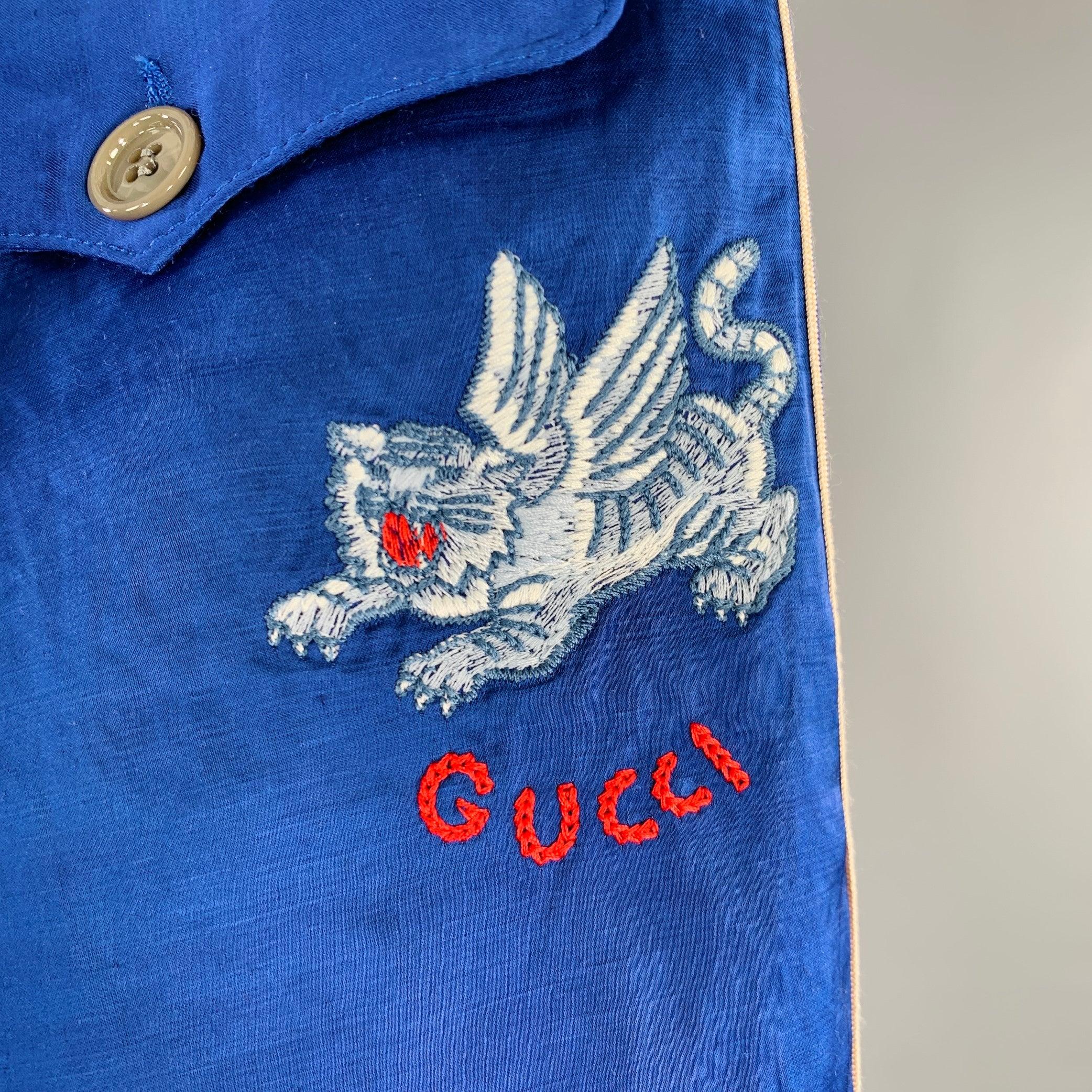 Bleu Gucci 2019 Taille 30 Blue Red Stripe Viscose Linen Joggers Casual Pants en vente