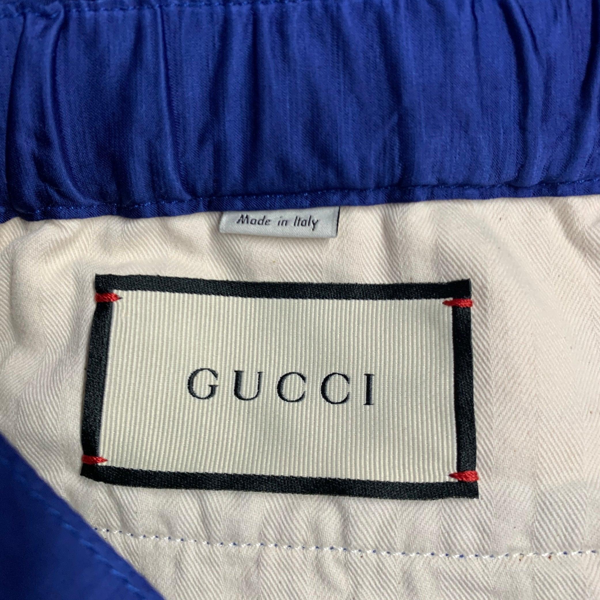 Gucci 2019 Taille 30 Blue Red Stripe Viscose Linen Joggers Casual Pants Excellent état - En vente à San Francisco, CA
