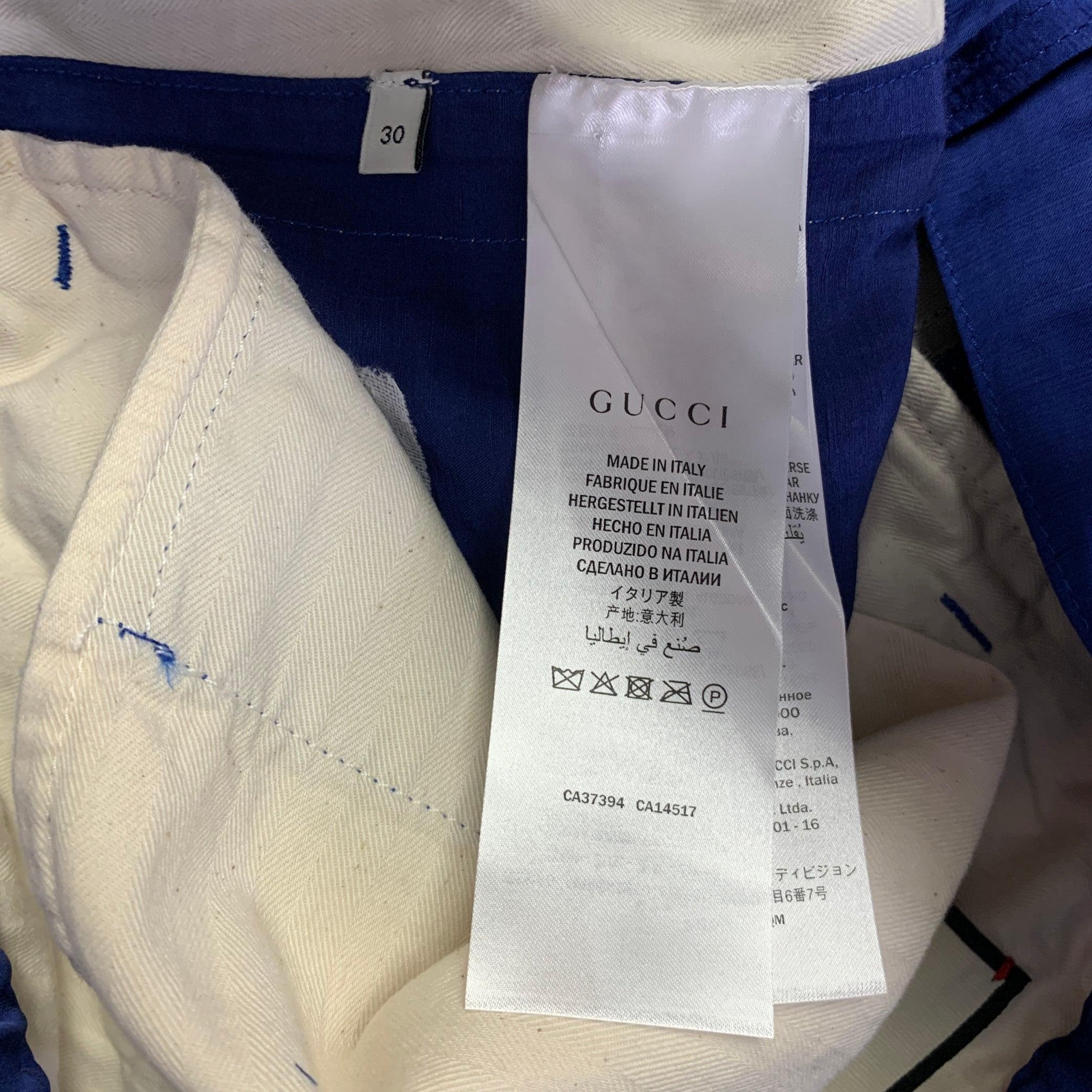 Gucci 2019 Taille 30 Blue Red Stripe Viscose Linen Joggers Casual Pants en vente 1
