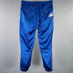 GUCCI 2019 Size 32 Blue Red Stripe Viscose Linen Joggers Casual Pants
