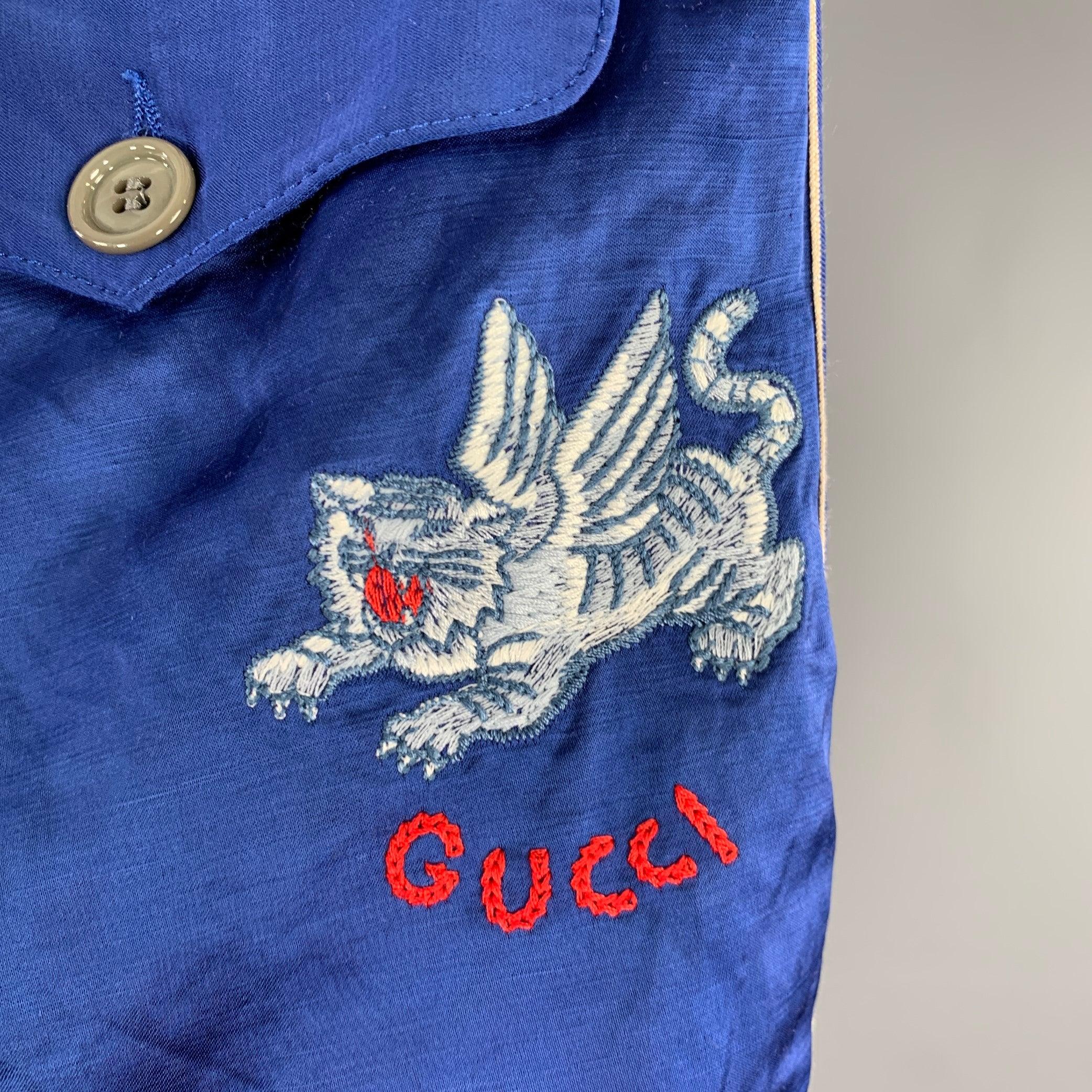Bleu GUCCI 2019 Taille 32 Pantalon décontracté en lin de viscose à rayures bleues et rouges en vente