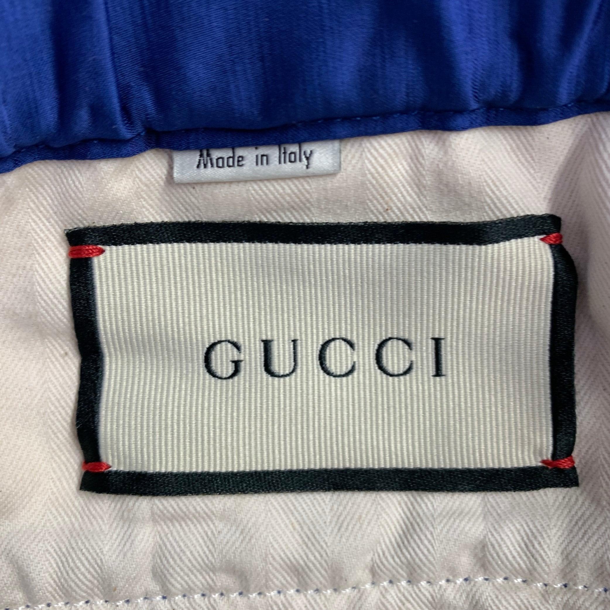 GUCCI 2019 Taille 32 Pantalon décontracté en lin de viscose à rayures bleues et rouges Excellent état - En vente à San Francisco, CA