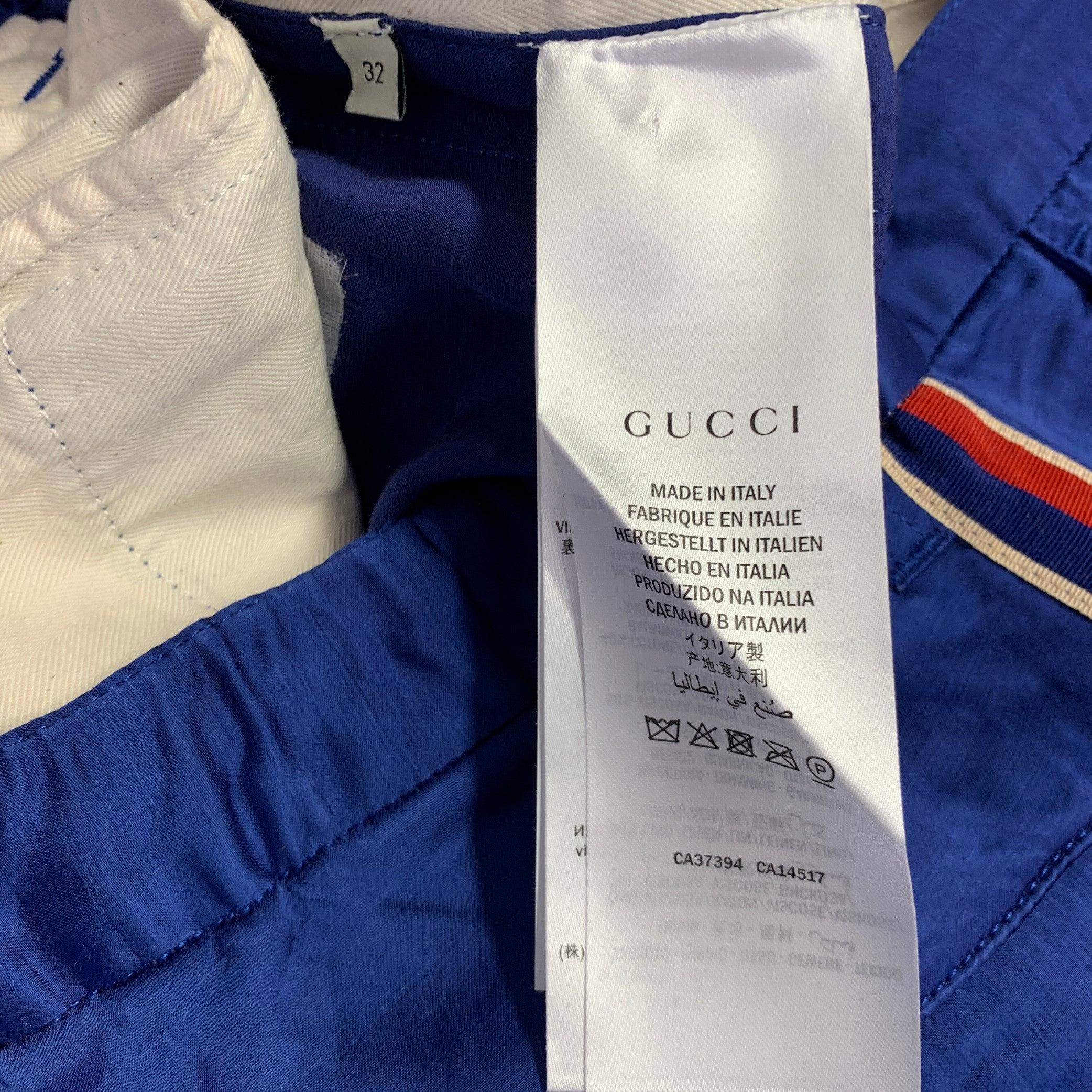 GUCCI 2019 Taille 32 Pantalon décontracté en lin de viscose à rayures bleues et rouges en vente 1