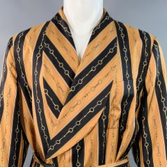 GUCCI 2019 Size 40 Black Brown Gold Chain Silk Dressing Gown Robe Coat