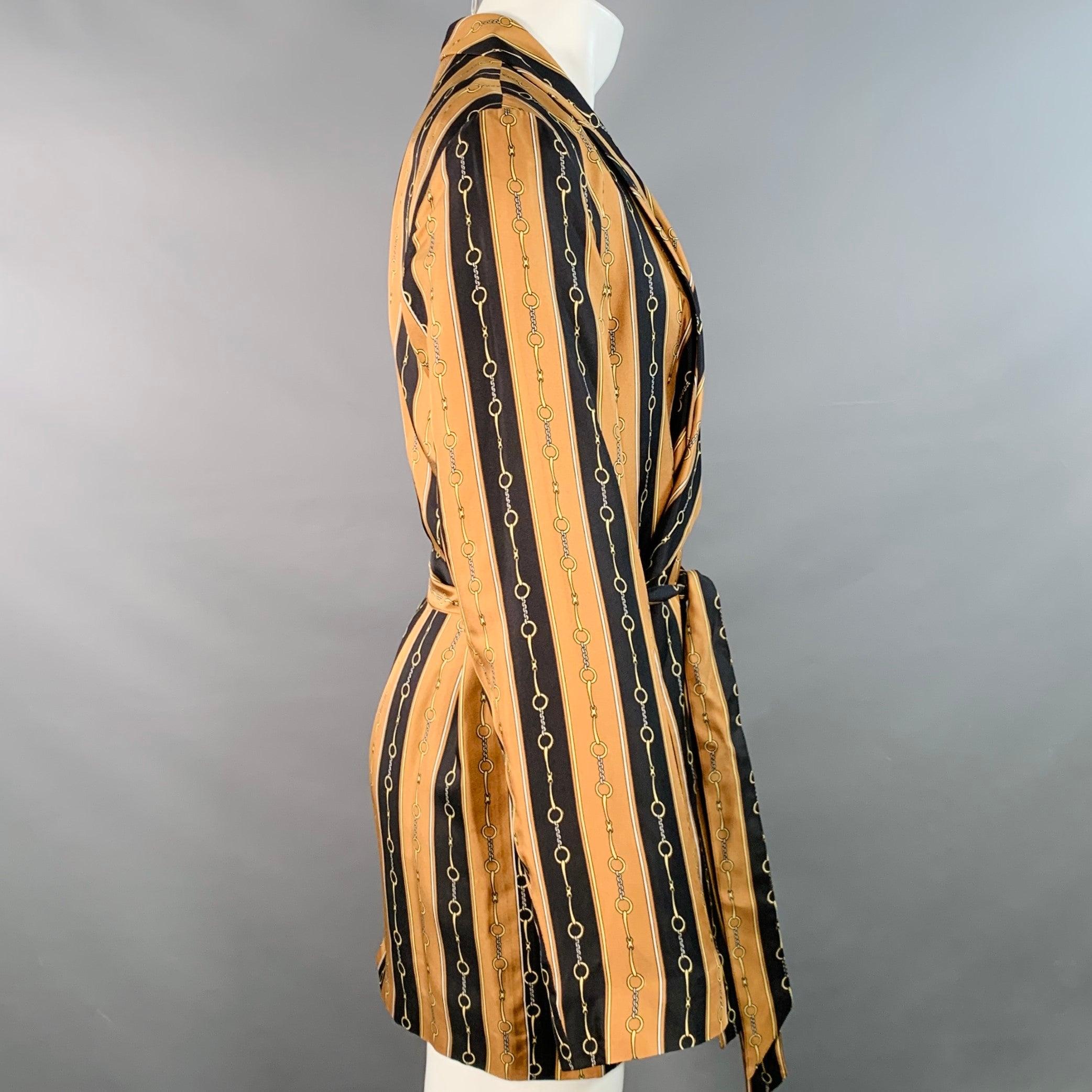 Orange GUCCI 2019 Taille 40 Robe de chambre en soie noire, marron et or, avec chaînes, Manteau en vente