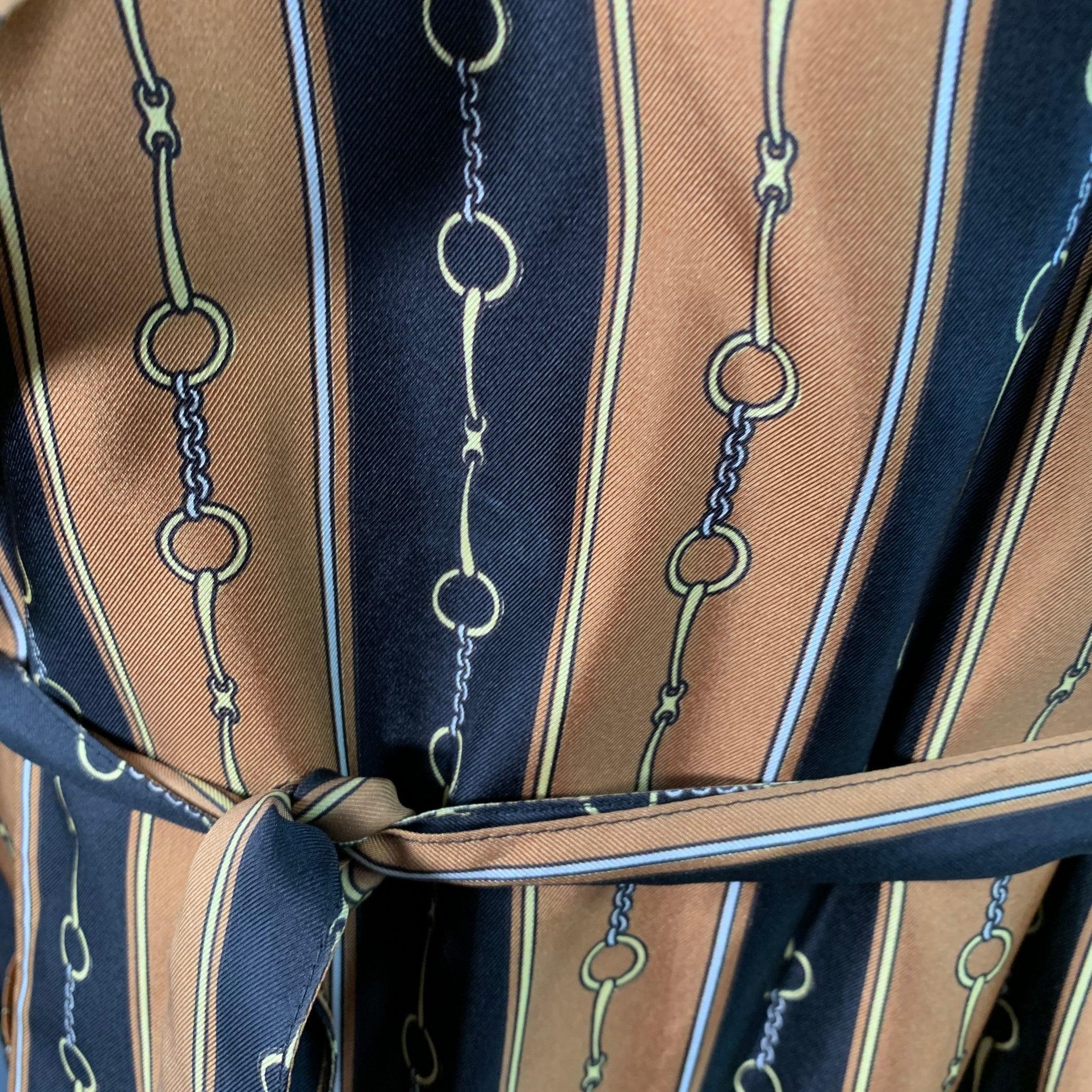 GUCCI 2019 Taille 40 Robe de chambre en soie noire, marron et or, avec chaînes, Manteau Pour hommes en vente