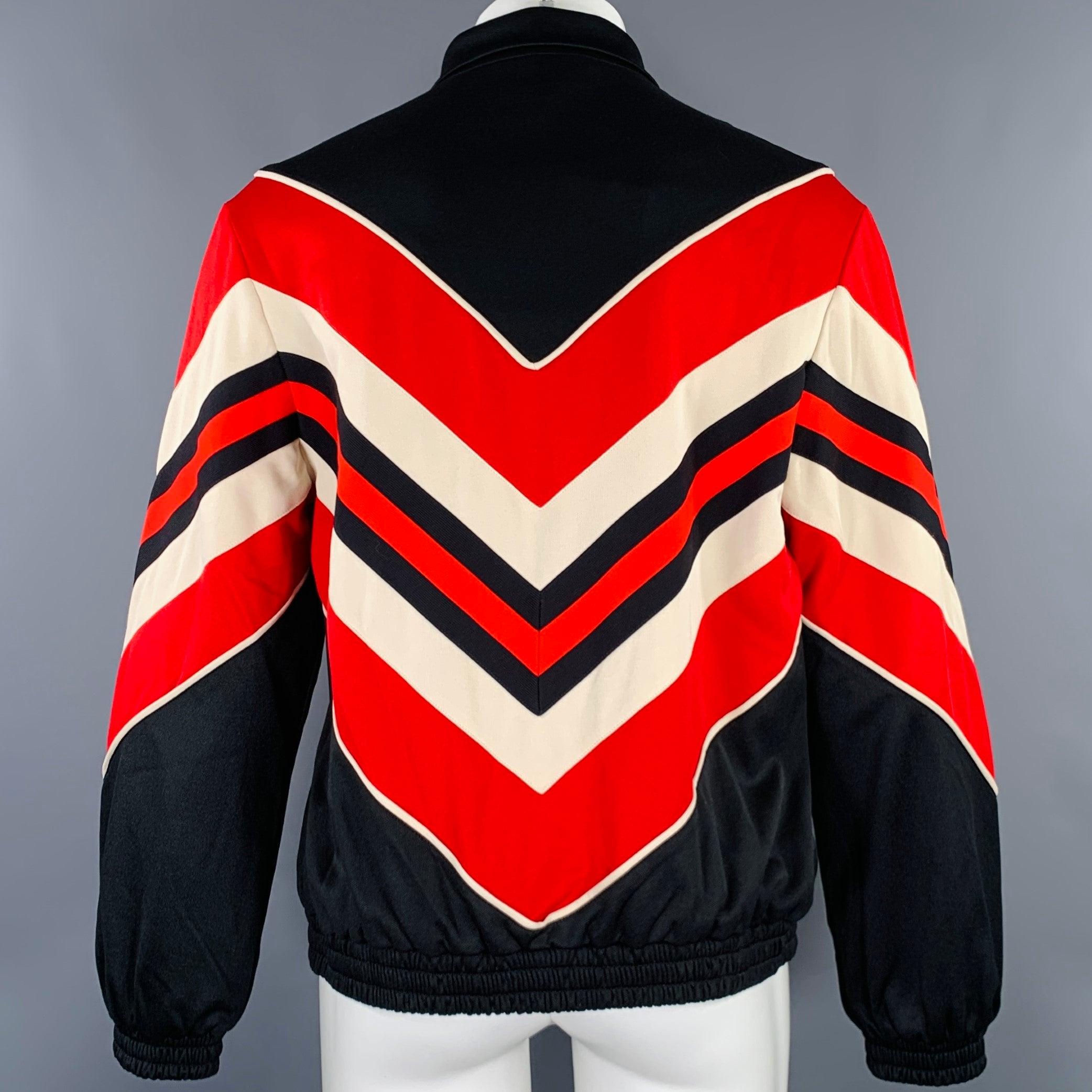 Men's GUCCI  2019 Size S Black Red Embroidery Polyester Cotton Zip Up Jacket For Sale