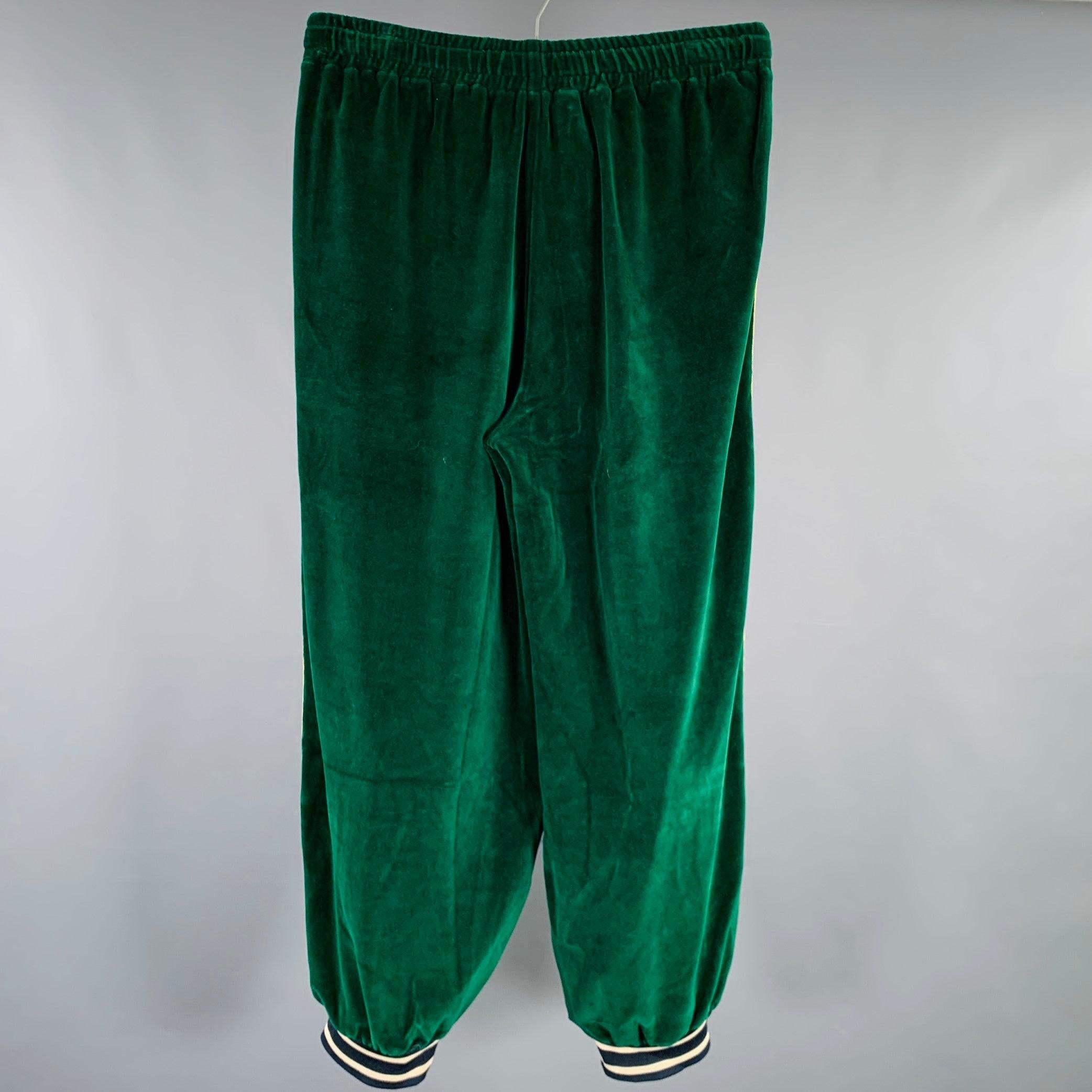 Black GUCCI 2019 Size S Green Blue Monogram Silk Joggers Casual Pants For Sale