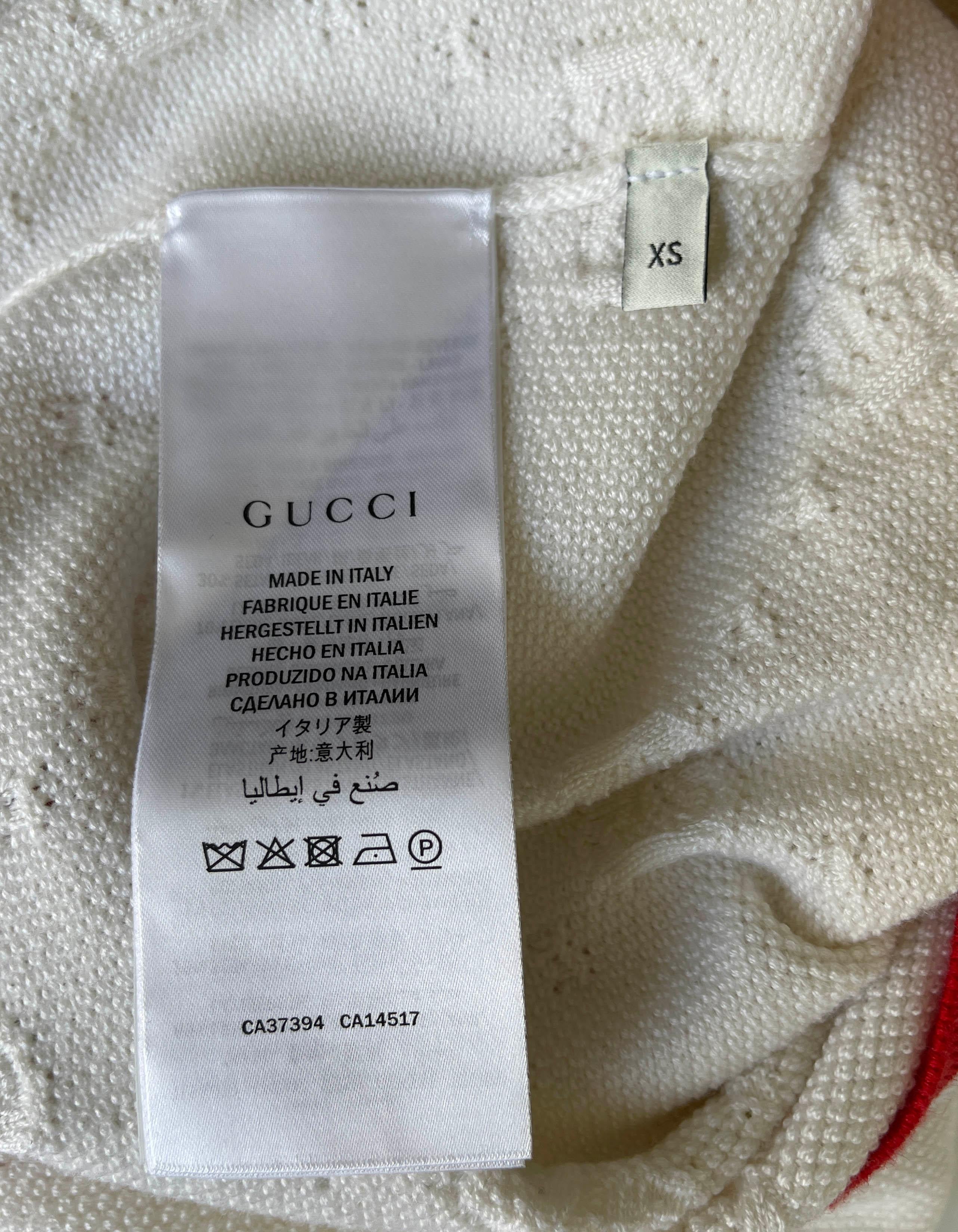 Gucci 2019 Weiß GG Monogramm Wolle Mischung Sylvie Pullover Größe XS rt. $1,100 Damen