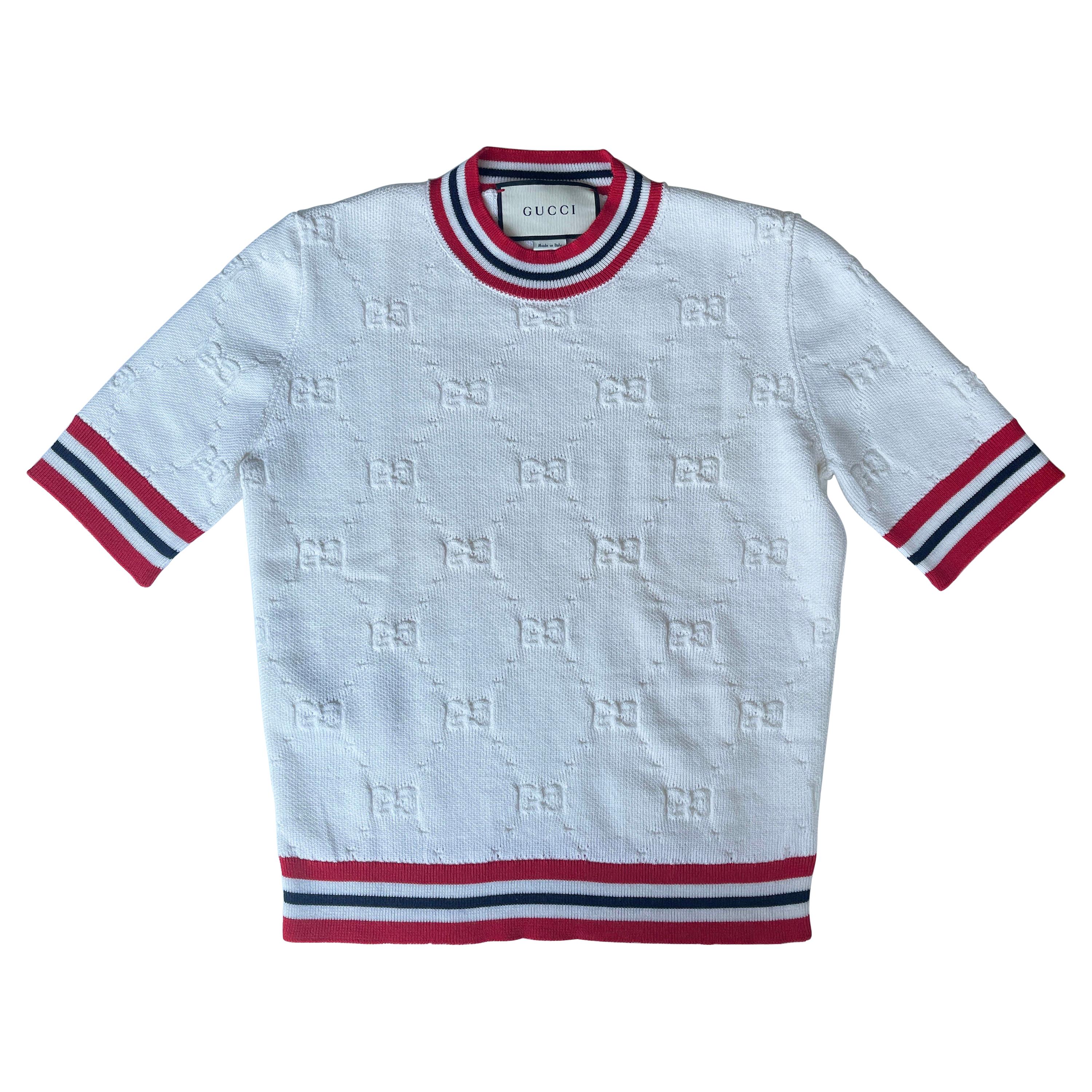 Gucci 2019 White GG Monogram Wool Blend Sylvie Sweater sz XS rt. $1, 100