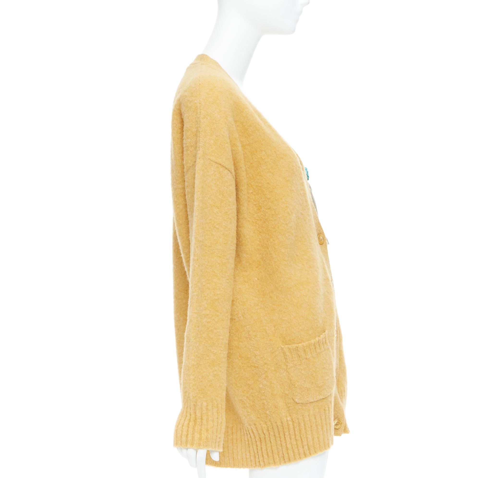 Women's GUCCI 2020 100% wool yellow blue floral brooch oversized cardigan M For Sale