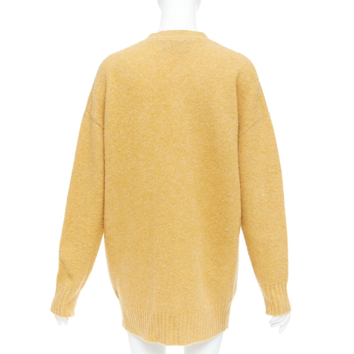 GUCCI 2020 100% wool yellow blue floral brooch oversized cardigan M For Sale 1