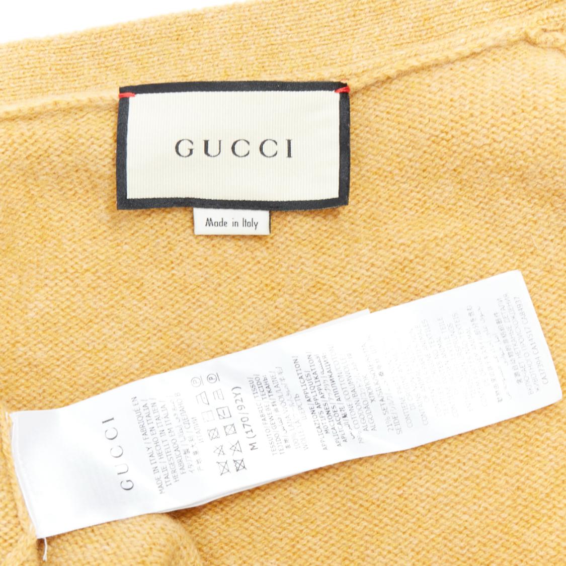 GUCCI 2020 100% wool yellow blue floral brooch oversized cardigan M For Sale 4