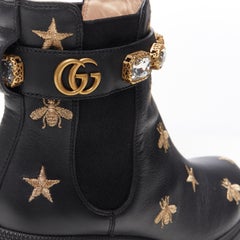 GUCCI 2020 Crystal Bee gold embroidered jewel crystal strap lug sole boot EU36.5