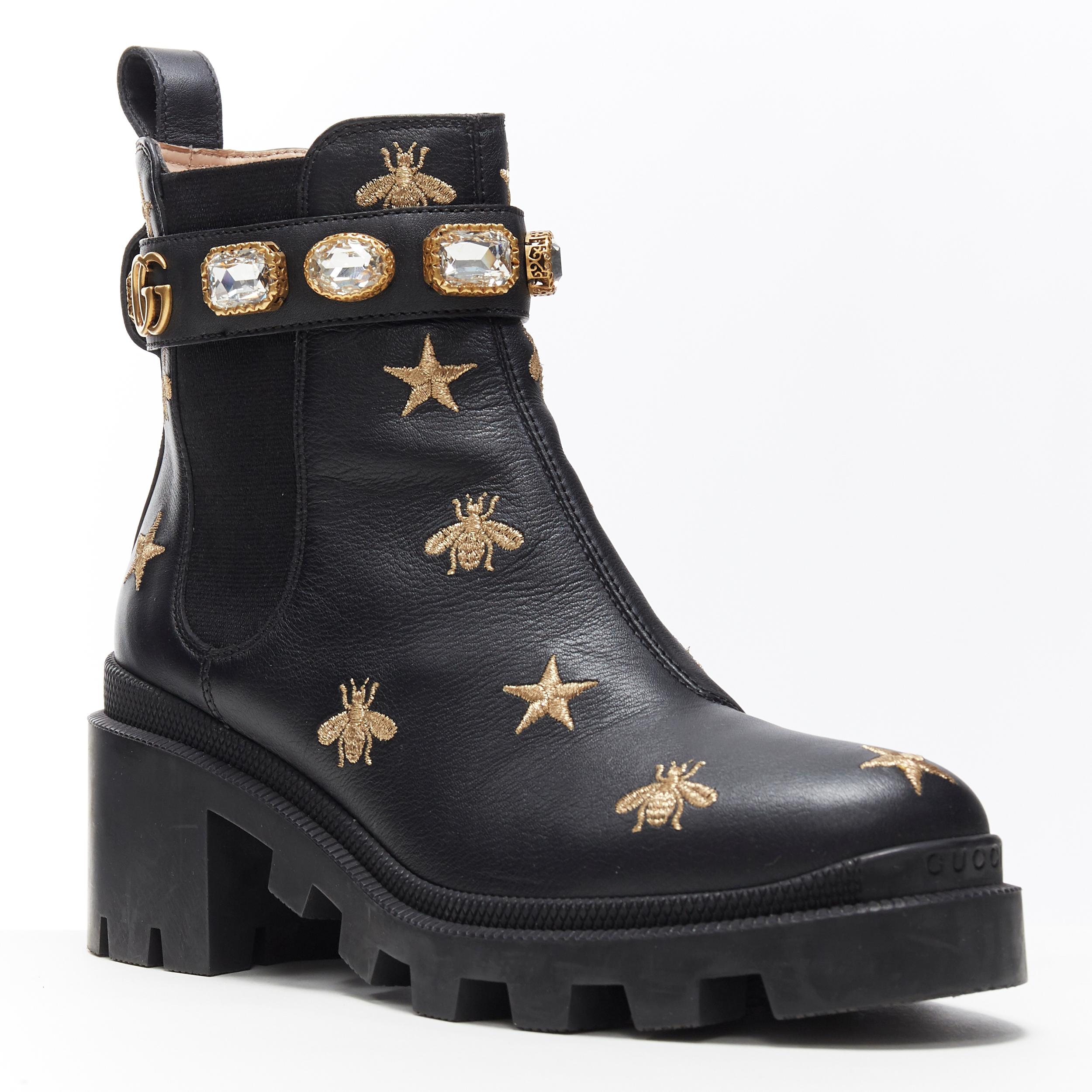 GUCCI 2020 Crystal Bee gold embroidered jewel crystal strap lug sole boot   at 1stDibs | gucci bee boots, gucci embroidered boots, gucci boots  with bees