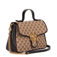 Gucci  2020 GG Supreme Canvas & Schwarzes Kalbsleder Top Handle Marmont