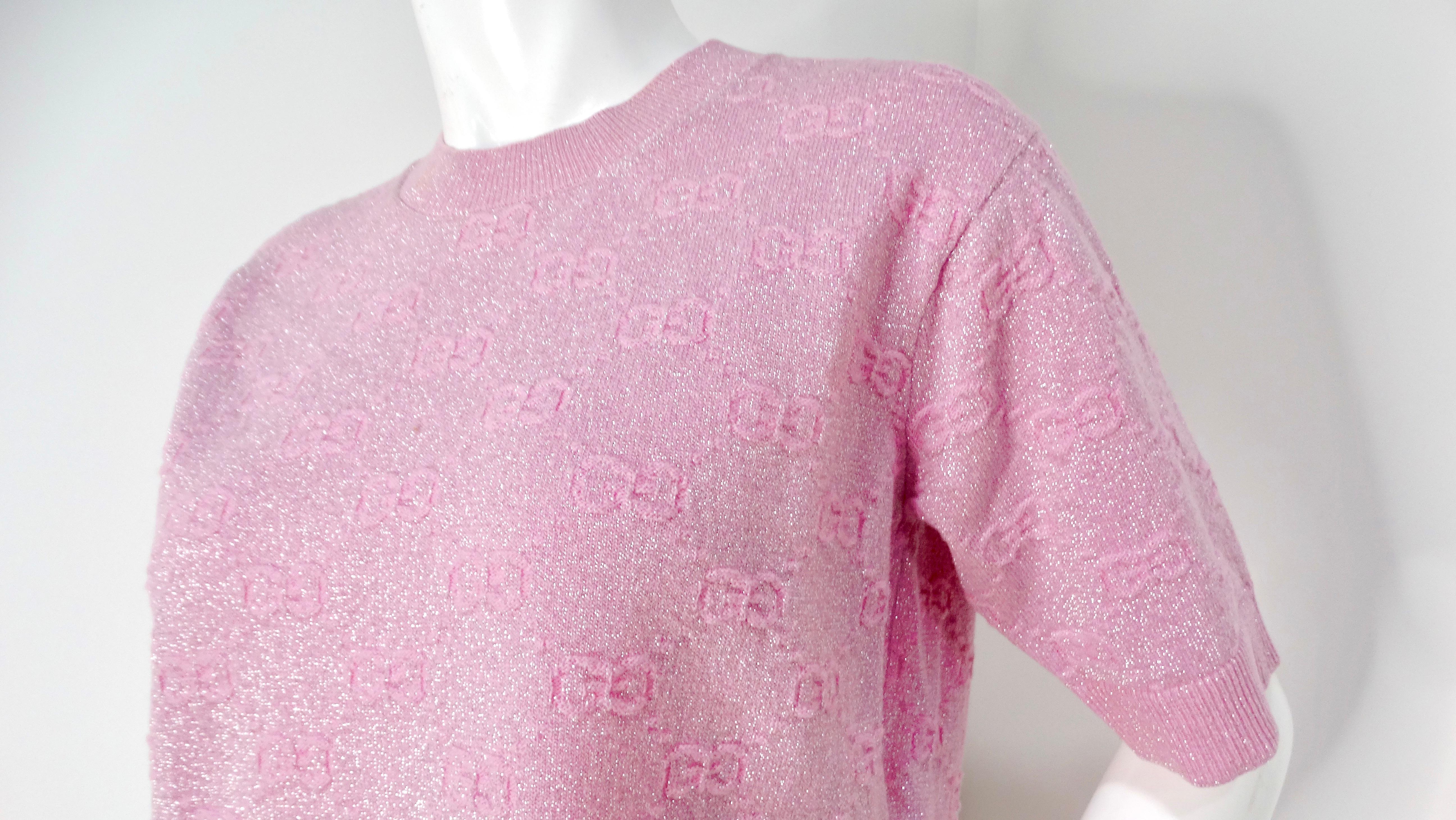 Gucci 2020 Pink Shiny Wool Monogram T-Shirt In Good Condition For Sale In Scottsdale, AZ