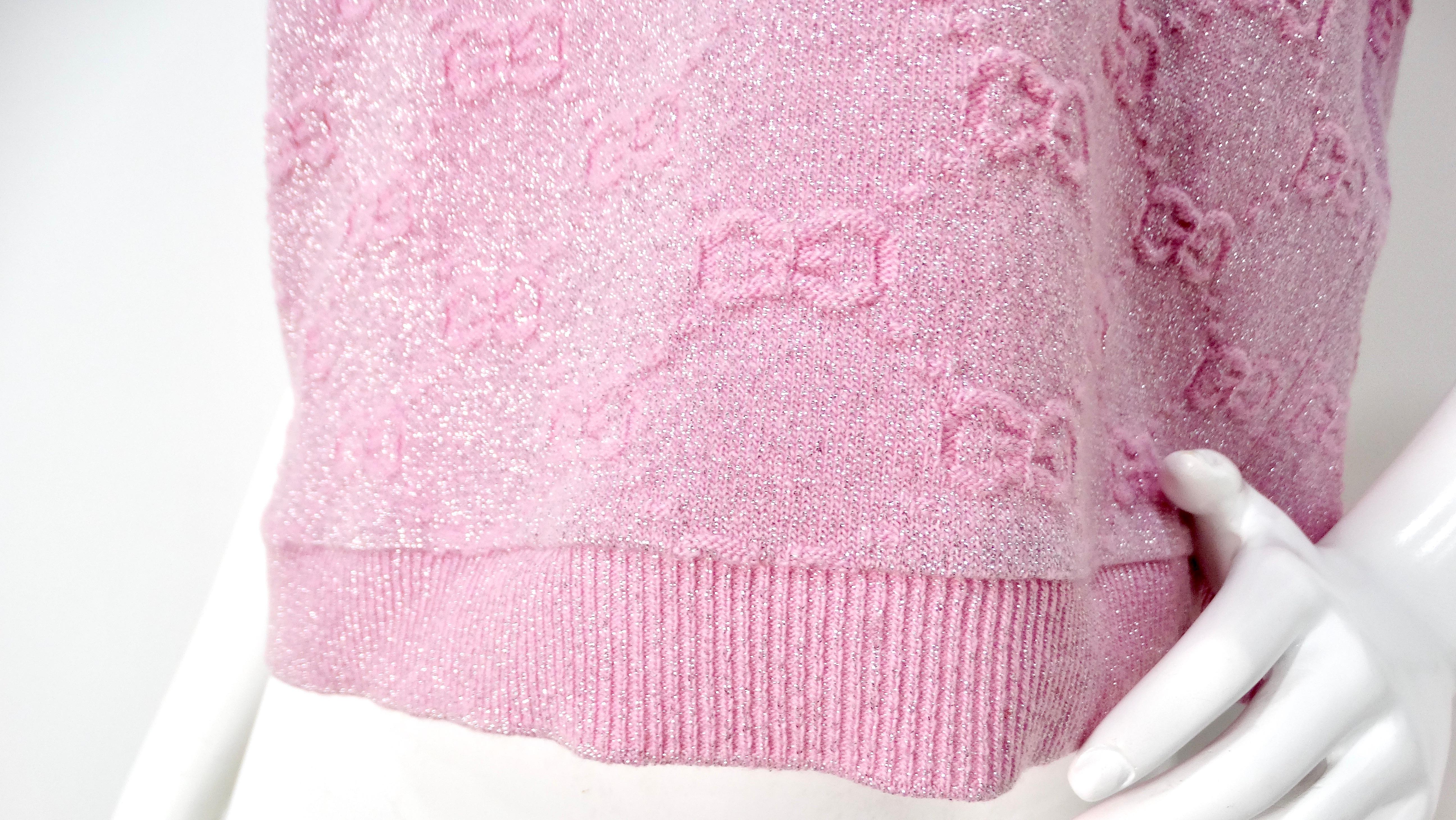 Gucci 2020 Pink Shiny Wool Monogram T-Shirt For Sale 1
