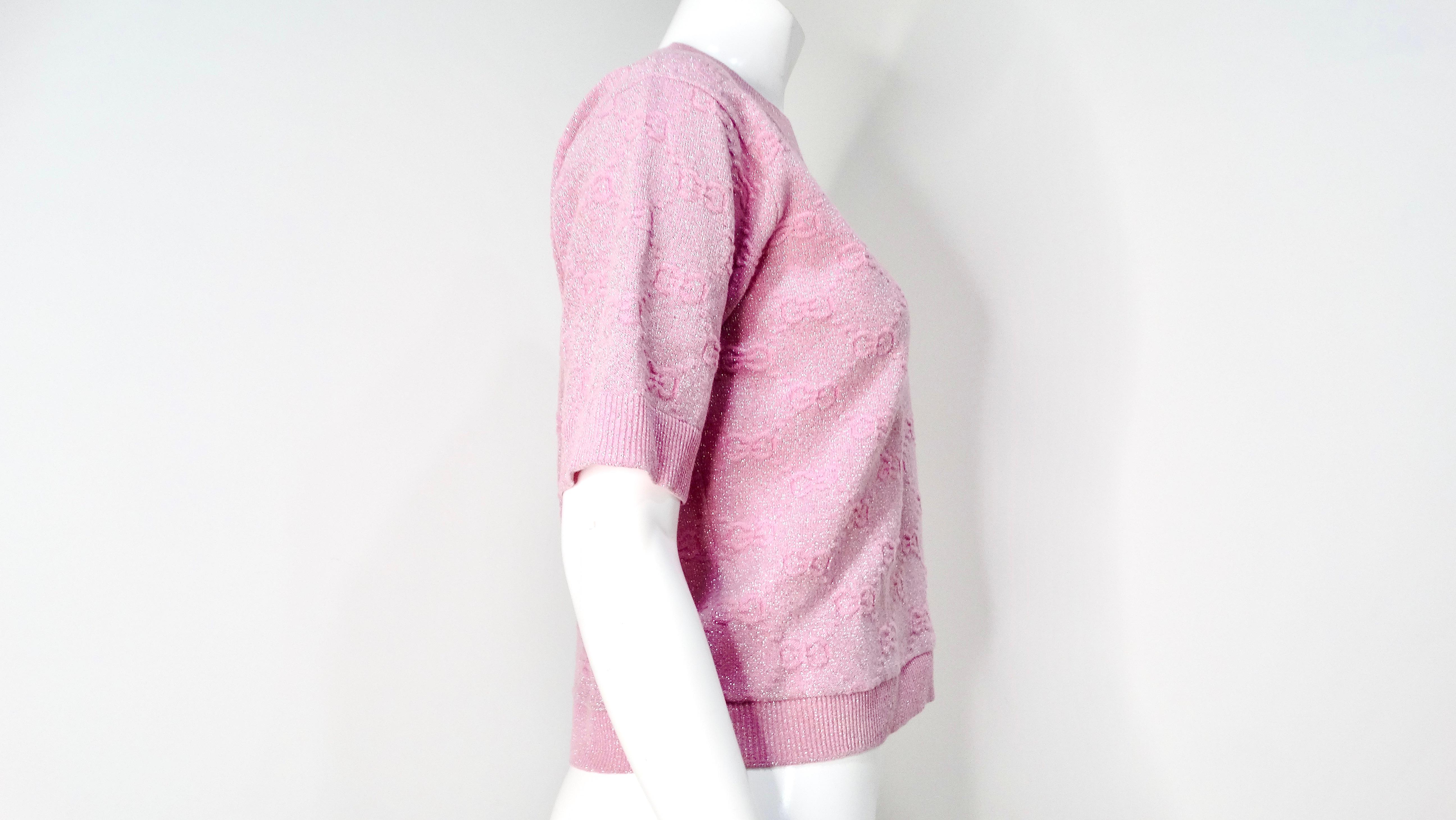 Gucci 2020 Pink Shiny Wool Monogram T-Shirt For Sale 2