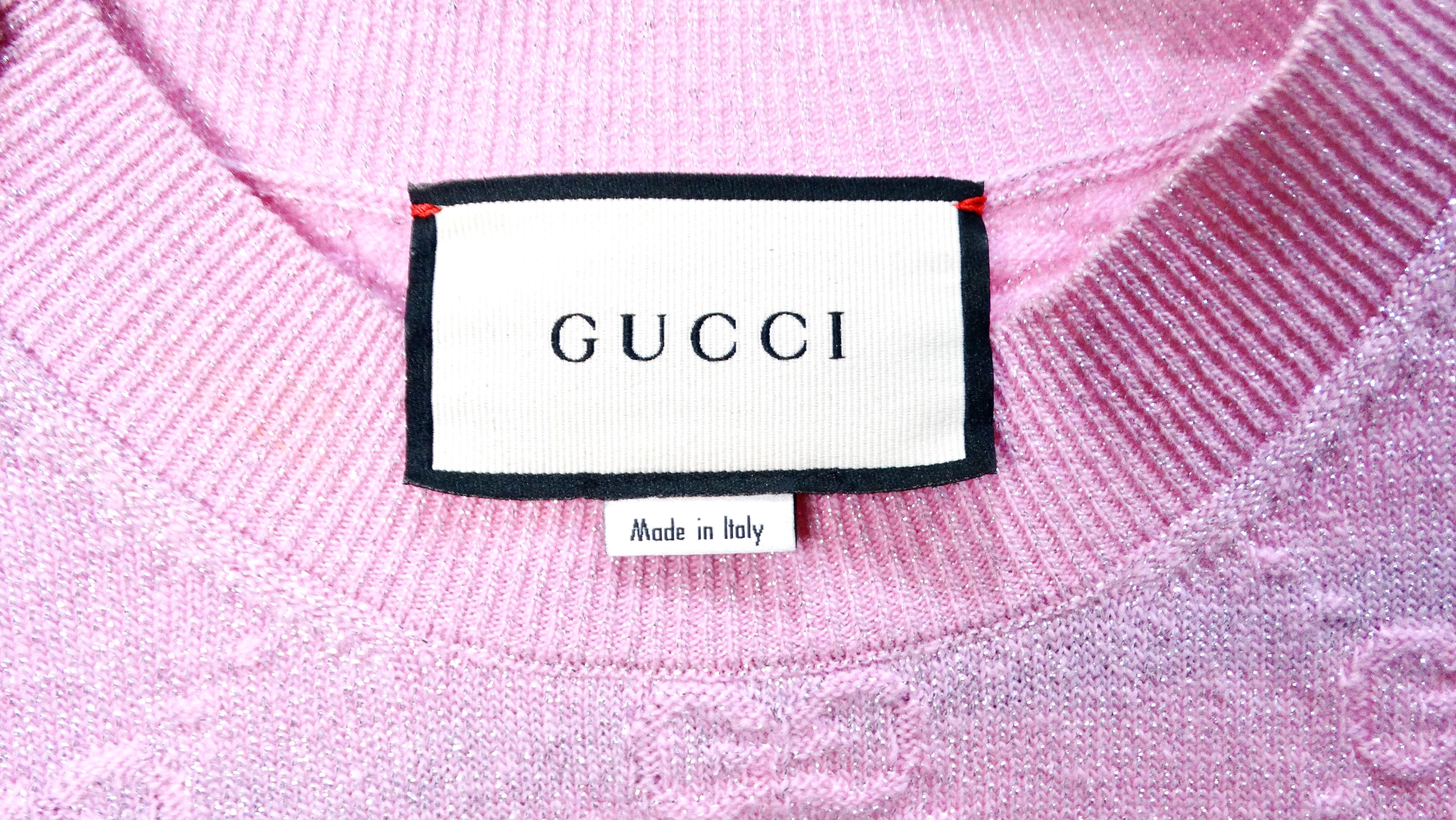 Gucci 2020 Pink Shiny Wool Monogram T-Shirt For Sale 3