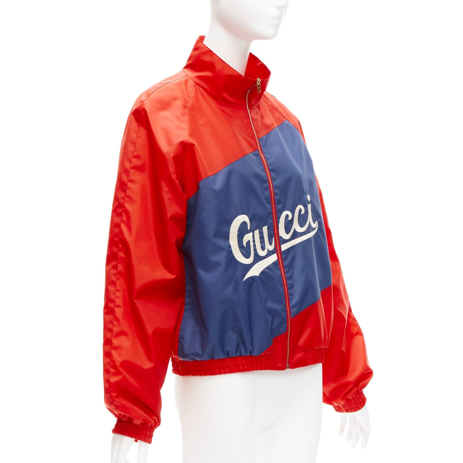 Red GUCCI 2020 Script logo red blue nylon track coach jacket IT44 L For Sale