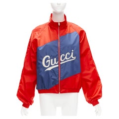 GUCCI 2020 Script logo red blue nylon track coach jacket IT44 L