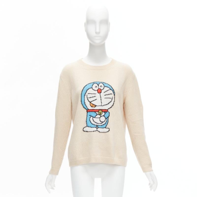 GUCCI 2021 Doraemon CNY cream cartoon intarsia long sleeve pullover sweater L For Sale 5