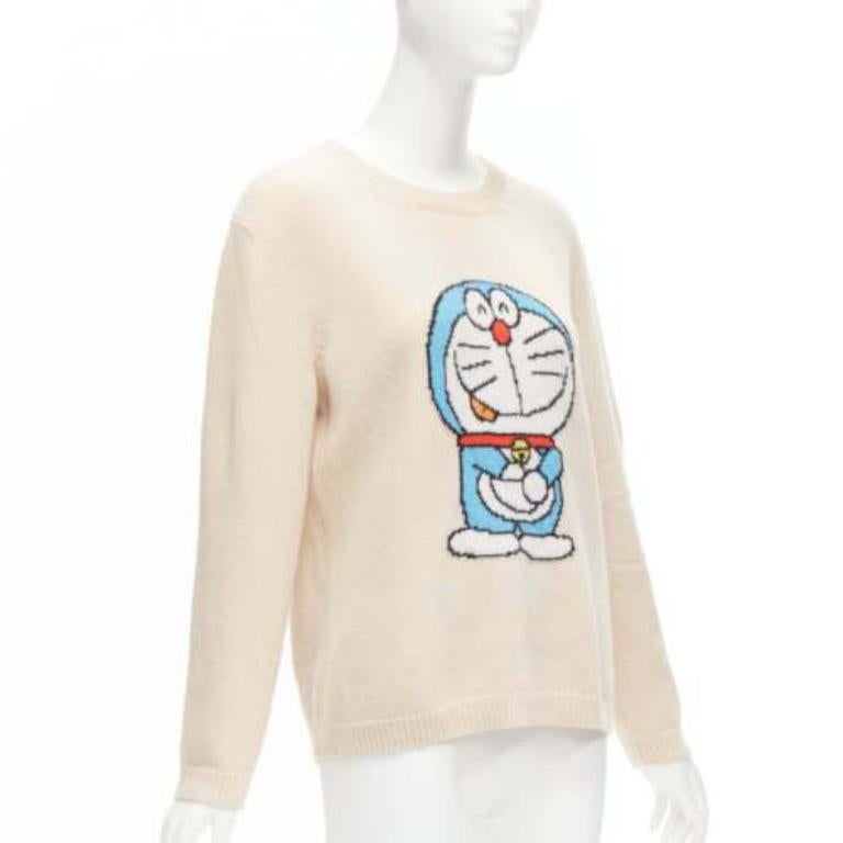 Beige GUCCI 2021 Doraemon CNY cream cartoon intarsia long sleeve pullover sweater L