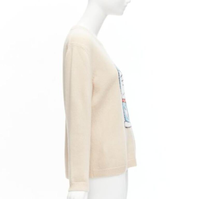 GUCCI 2021 Doraemon CNY cream cartoon intarsia long sleeve pullover sweater L In Fair Condition In Hong Kong, NT