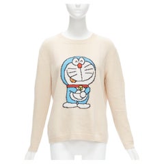 GUCCI 2021 Doraemon CNY Cremefarbener langärmeliger Pullover mit Cartoon-Intarsien in Intarsien L