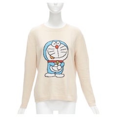 GUCCI 2021 Doraemon CNY cream cartoon intarsia long sleeve pullover sweater L