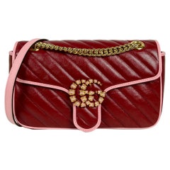 Gucci 2021 Red & Pink Leather GG Marmont Small Flap Shoulder Bag w/ Enamel Logo