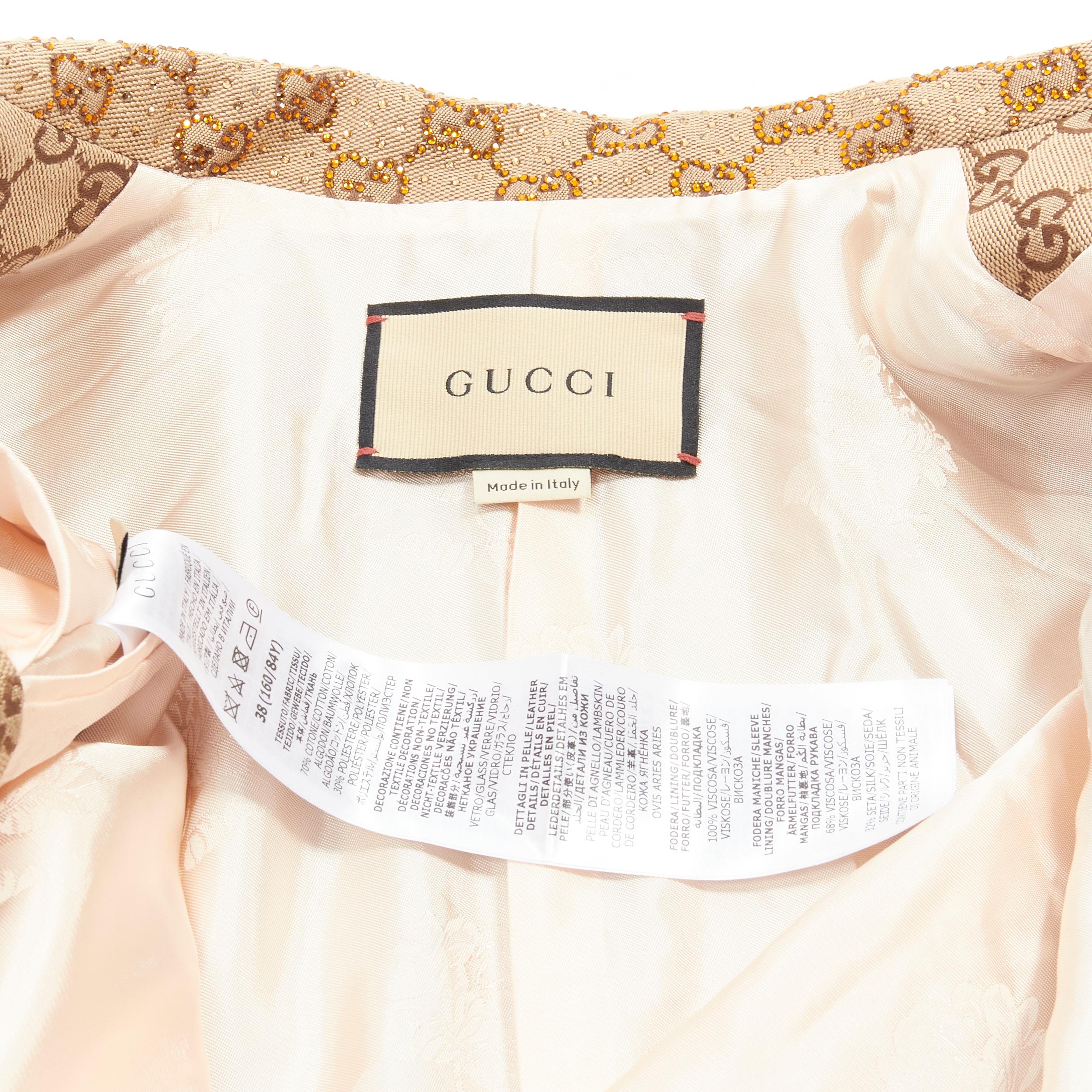 GUCCI 2022 Aria Kristall verzierter Horsebit Webgürtel GG Canvas Jacke IT38 XS im Angebot 5
